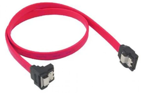 Кабель SATA, Red, 50 см, Atcom, кутовий роз'єм, із засувками (10108)