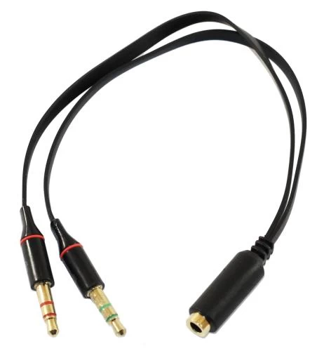 Кабель-перехідник звуковий, 3.5 мм 4-pin (F) - 2x3.5 мм (M), 10 см, Black, Atcom (17488)