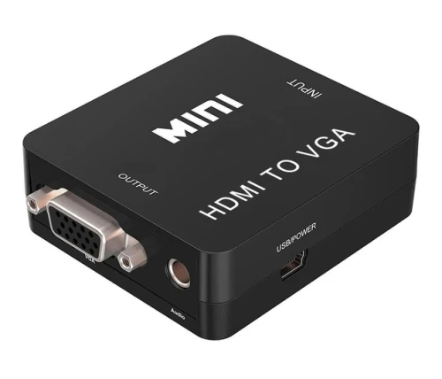Перехідник HDMI (F) - VGA (F), Atcom, Black, 3.5 мм для передачі звуку, microUSB для додаткового живлення (25275)