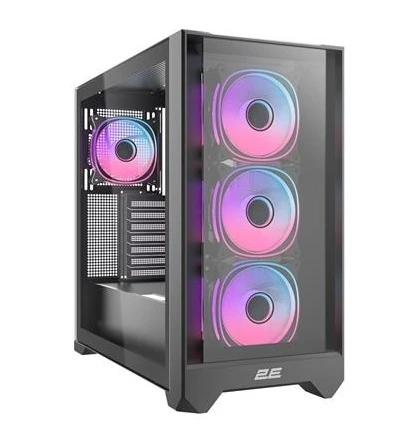 Корпус 2E Gaming Dominator Pro (G2302B), Black, без БЖ, Mid Tower, для ATX / Micro ATX / Mini ITX, 1xType-C / 2xUSB 3.0, макс. CPU - 165 мм / VGA - 380 мм, 4x120 ARGB, бічна панель із загартованого скла, RGB Hub з пультом ДК (2E-G2302B)