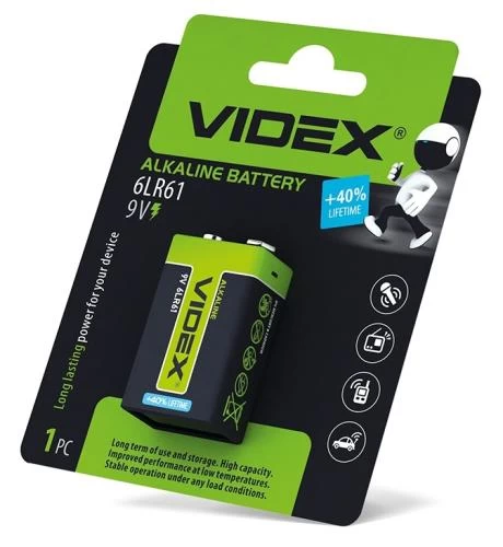 Крона лужна (6LR61), Videx Excellent!, 1 шт, 9V, Blister