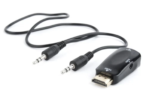 Перехідник HDMI (M) - VGA (F), Cablexpert, Black, 3.5 мм для передачі звуку (A-HDMI-VGA-02)