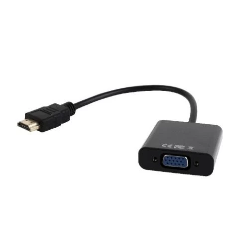 Перехідник HDMI (M) - VGA (F), Cablexpert, Black, 15 см, 3.5 мм для передачі звуку (A-HDMI-VGA-03)