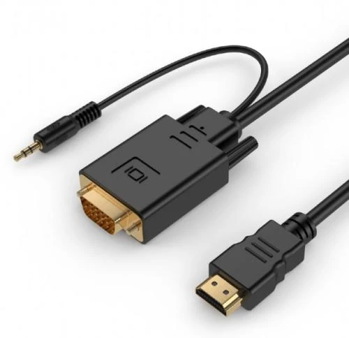 Кабель HDMI (M) - VGA (M), Cablexpert, Black, 3 м, аудіокабель для передачі стереозвуку (A-HDMI-VGA-03-10)
