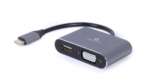 Перехідник Type-C (M) - HDMI (F) / VGA (F), Cablexpert, Grey, 15 см (A-USB3C-HDMIVGA-01)