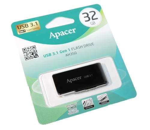 Флеш накопичувач USB 32Gb Apacer AH350, Black, USB 3.2 Gen 1 (AP32GAH350B-1)