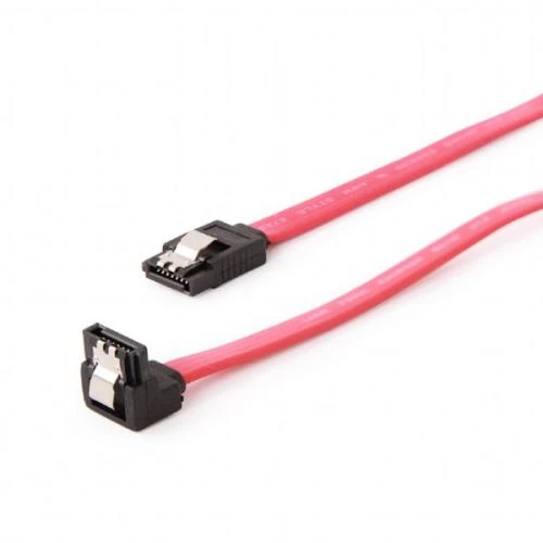 Кабель SATA, Red, 50 см, Cablexpert, кутовий роз'єм, із засувками (CC-SATAM-DATA90)