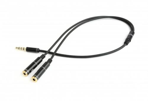 Кабель-перехідник звуковий, 3.5 мм 4-pin (M) - 2x3.5 мм (F), 20 см, Black, Cablexpert (CCA-417M)