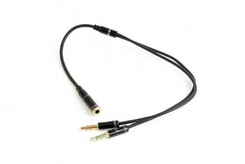 Кабель-перехідник звуковий, 3.5 мм 4-pin (F) - 2x3.5 мм (M), 20 см, Black, Cablexpert (CCA-418M)