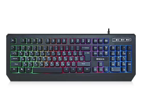 Клавіатура REAL-EL Comfort 7001 Backlit, Black, USB, мембранна, підсвічування клавіш з регулюванням рівня яскравості, 104 кнопки