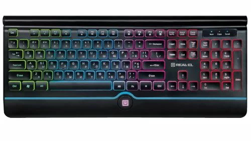 Клавіатура REAL-EL Comfort 8000 Backlit, Black, USB, мембранна, підсвічування, низькопрофільні клавіші, 104 кнопки