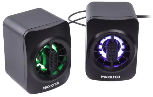 Колонки 2.0 Maxxter CSP-U005RGB Black, 2 x 3 Вт, пластиковий корпус, живлення від USB, RGB підсвічування