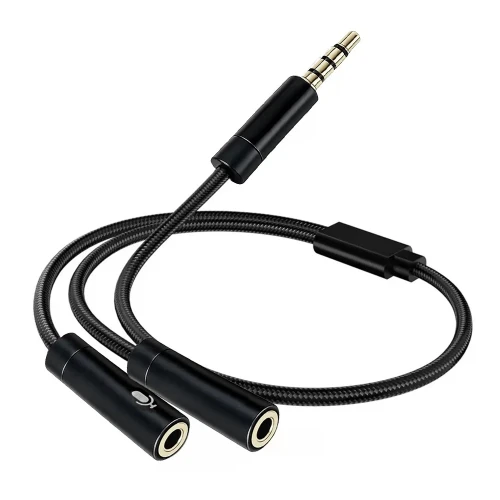 Кабель-перехідник звуковий, 3.5 мм (M) - 2x3.5 мм (F), 28 см, Black, ColorWay (CW-AD-J2FJ)