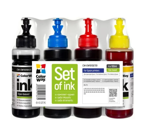 Комплект чорнил ColorWay Epson 664, B/C/M/Y, L100/L120/L200/L300/L350/L555/L3050, 4x100 мл, водорозчинне (CW-EW101SET01)
