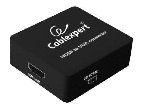 Перехідник HDMI (F) - VGA (F), Cablexpert, Black, 3.5 мм для передачі звуку, microUSB для додаткового живлення (DSC-HDMI-VGA-001)