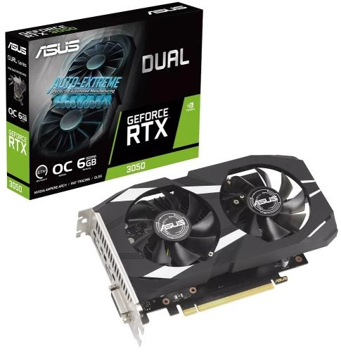 Відеокарта GeForce RTX 3050, Asus, DUAL OC, 6Gb GDDR6, 96-bit, DVI-D/HDMI/DP, 1537/14000 MHz (DUAL-RTX3050-O6G)