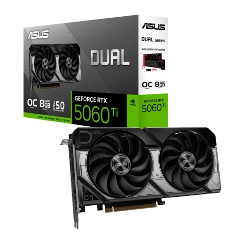 Відеокарта GeForce RTX 5060 Ti, ASUS, DUAL OC, 8Gb GDDR7, 128-bit, HDMI/3xDP, 2632/28000 MHz, 8-pin (DUAL-RTX5060TI-O8G)