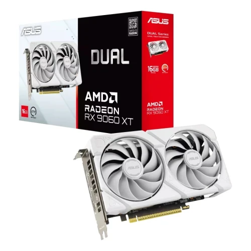 Відеокарта Radeon RX 9060 XT, Asus, DUAL (White Edition), 16Gb GDDR6, 128-bit, HDMI/2xDP, 3250/20000 MHz, 8-pin (DUAL-RX9060XT-16G-WHITE)
