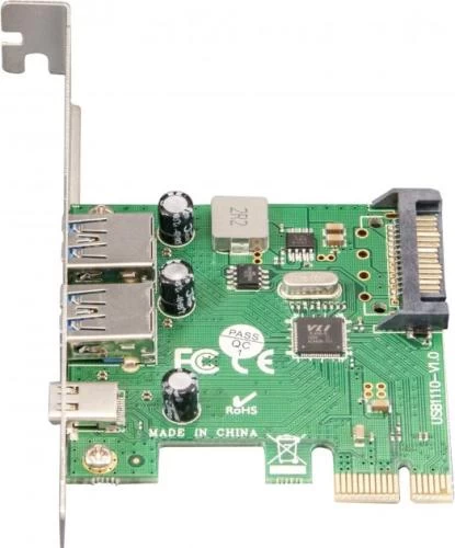 Плата розширення Frime PCI-E x1, 2xUSB 3.0 / 1xType-C, чіп VL805, живлення SATA (ECF-PCIEtoUSB007.LP)