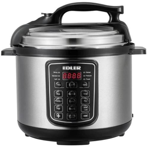 Мультиварка-скороварка Edler ED-PC1806, Black/Silver, 900W, електронне кнопкове управління, чаша 5л, дисплей, програм 16, антипригарне покриття, таймер відстрочки, автопідігрів, автоматичний контроль тиску