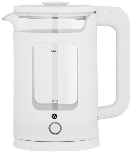Електрочайник Ardesto EKL-T31GW, White, 1350W, 1.5л, дисковий, скло, індикатор рівня води, підсвічування, відключення при недостатній кількості води