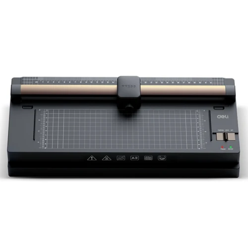 Ламінатор A3, Deli ET110 (3-in-1), Black, до 125 мкм, гаряче / холодне ламінування, до 250 мм за хвилину, у комплекті: різак роликовий, закруглювач кутів