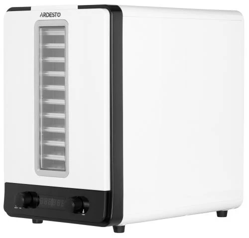 Сушарка овочів та фруктів Ardesto FDB-1138, White, 550W, керування механічне з відображенням режимів на дисплеї, 10 лотків + 1 решітка, таймер 1-48год, діаметр сушильного піддону 23см, діапазон температур 40-70°C, захист від перегріву