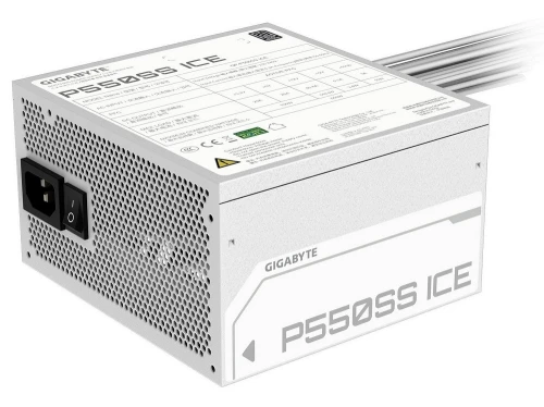 Блок живлення 550 Вт, Gigabyte P550SS, White, 80+ Silver, Active PFC, 12 см, 2xMolex / 5xSATA / 2x6+2-pin / 1x20+4-pin / 1x4+4-pin, захист OVP/OPP/SCP/UVP/OCP/OTP (GP-P550SS ICE)