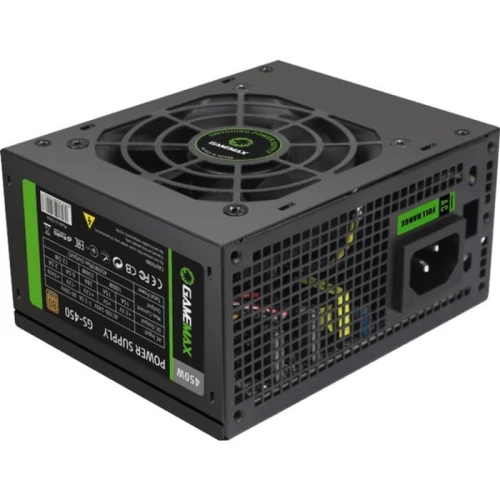 Блок живлення 450 Вт, GameMax GS-450, Black, SFX, 80+ Bronze, Active PFC, 8 см, 1xMolex / 3xSATA / 1x2+6-pin / 1x4+4-pin / 1x20+4-pin, защита OVP / UVP / OPP / SCP / SIP