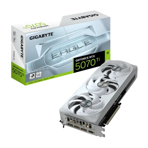 Відеокарта GeForce RTX 5070 Ti, Gigabyte, EAGLE OC ICE SFF (White Edition), 16Gb GDDR7, 256-bit, HDMI/3xDP, 2542/28000 MHz, 16-pin (GV-N507TEAGLEOC ICE-16GD)