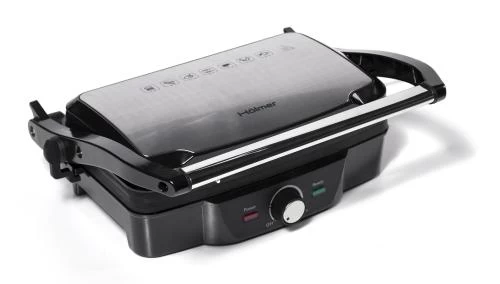 Електрогриль Holmer HCG-160 Silver, 1600W, закритий (двосторонній), піддон для жиру, керування механічне