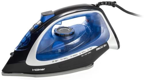 Праска Holmer HIC-2640, Blue/Black, 2600W, кераміка, паровий удар 140 г/хв, постійна подача пари 40 г/хв, вертикальне відпарювання, очищення від накипу