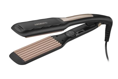 Щипці-гофре Ardesto HS-612, Black, 65W, 110-215°C, керамічна поверхня нагрівального елементу, створення візуального обсягу; автоматичне вимикання, обертання шнура на 360°, вологе та сухе використання, індикатор безпечного використання