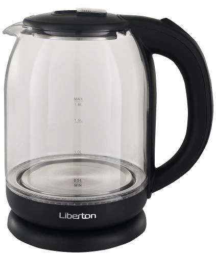 Електрочайник Liberton LEK-6808, Black, 1500W, 1.8 л, скло, дисковий, LED-підсвічування, індикатор рівня води