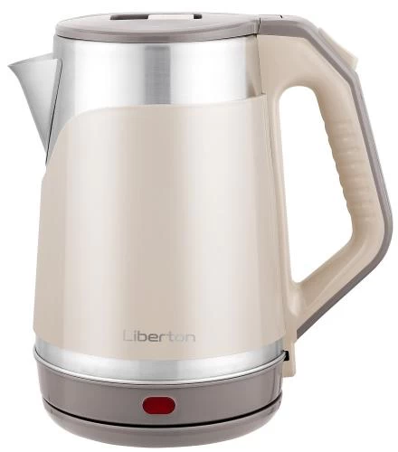 Електрочайник Liberton LEK-6823, Beige/Inox, 1500W, 1.8л, дисковий, подвійна стінка (нержавіюча сталь+пластик), автовідключення, індикатор включення, відкривання кришки ручне, шкала рівня води внутрішня