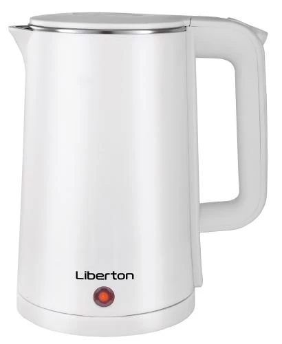 Електрочайник Liberton LEK-6824, White, 1500W, 1.8л, дисковий, подвійна стінка (нержавіюча сталь+пластик), автовідключення, індикатор включення, відкривання кришки ручне, шкала рівня води внутрішня