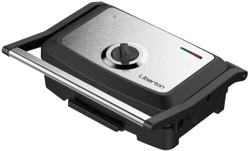 Електрогриль Liberton LPG-1400, Inox/Black, 1500W, закритий (двосторонній), індикатор готовності їжі, регульований контроль температури, відкривання на 180град, розмір пластини 28х17см, антипригарне покриття, піддон для жиру