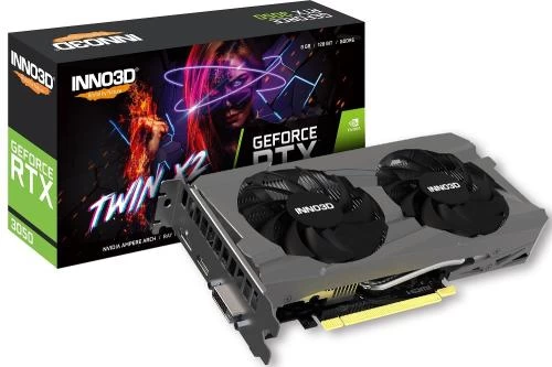 Відеокарта GeForce RTX 3050, Inno3D, TWIN X2, 8Gb GDDR6, 128-bit, DVI/HDMI/DP, 1777/14000 MHz, 6-pin (N30502-08D6-1711VA41)