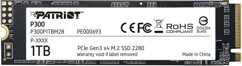 Твердотільний накопичувач SSD 1Tb, Patriot P300, PCI-E 3.0 x4, M.2 2280, 3D TLC, 2100/1650 МБ/с (P300P1TBM28)