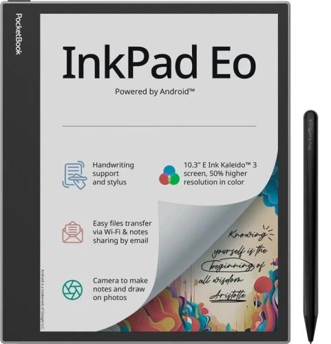 Електронна книга 10.3" PocketBook InkPad Eo, Mist Grey, WiFi, 2480x1860 (E Ink Kaleido 3), 4Gb / 64Gb, сенсорний екран, 16 градацій сірого, 300 DPI, камера, підсвічування екрану SMARTlight, 4000 mAh, Type-C (PB1042-M-WW)