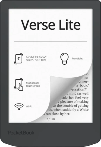 Електронна книга 6" PocketBook Verse Lite, Midnight Grey, WiFi, 1024x758 (E Ink Carta), 512Mb / 8Gb, сенсорний екран, 16 градацій сірого, 212 DPI, підсвічування екрану SMARTlight, 1000 mAh, Type-C (PB619-T-CIS)