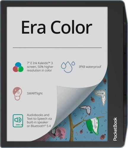 Електронна книга 7" PocketBook Era Color, Stormy Sea, WiFi, 1680x1264 (E Ink Kaleido 3), 1Gb / 32Gb, сенсорний екран, 16 градацій сірого, 300 DPI, підсвічування екрану SMARTlight, 2500 mAh, Type-C, IPx8 (PB700K3-1-CIS)