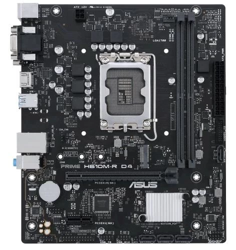 Мат.плата LGA1700, Asus PRIME H610M-R D4-SI, H610, 2xDDR4, Int.Video(CPU), 4xSATA3, 1xM.2, 1xPCI-E 16x 4.0, 1xPCI-E 1x 3.0, ALC897, RTL8111H, 4xUSB3.2/6xUSB2.0, VGA/DVI-D/HDMI, MicroATX