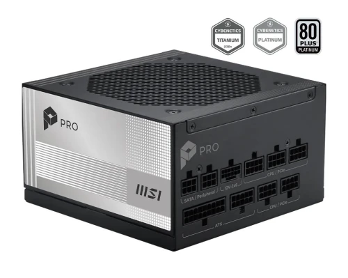 Блок живлення 850 Вт, MSI PRO A850PL PCIE5, Black, модульний, 80+ Platinum, Active PFC, 12 см, 2xMolex / 6xSATA / 1x16-pin (600 Вт) / 3x6+2-pin / 2x4+4-pin / 1x20+4-pin, захист OCP/OTP/OPP/SCP/OVP/UVP/SIP/NLO, ATX 3.1