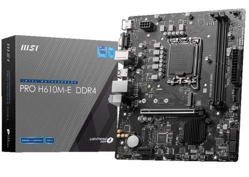Мат.плата LGA1700, MSI PRO H610M-E DDR4, H610, 2xDDR4, Int.Video(CPU), 4xSATA3, 1xM.2, 1xPCI-E 16x 4.0, 1xPCI-E 1x 3.0, ALC897, RTL8111H, 4xUSB3.2/8xUSB2.0, VGA/HDMI, MicroATX