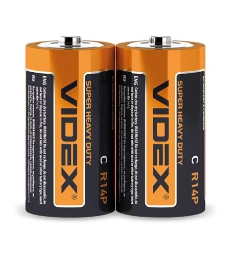 Батарейка C (R14), сольова, Videx, 2 шт, 1.5V, Shrink