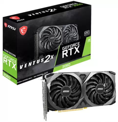 Відеокарта GeForce RTX 3060, MSI, VENTUS 2X OC, 12Gb GDDR6, 192-bit, HDMI/3xDP, 1807/15000 MHz, 8-pin (RTX 3060 VENTUS 2X 12G OC)