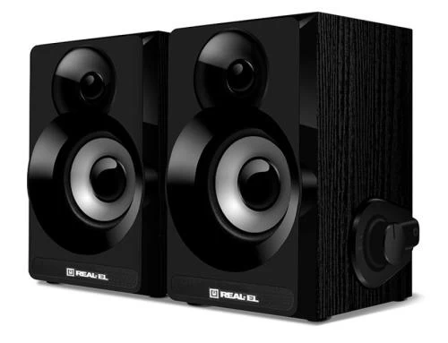 Колонки 2.0 REAL-EL S-200 Black, 2 x 3 Вт, дерево (MDF), живлення від USB, керування з боку