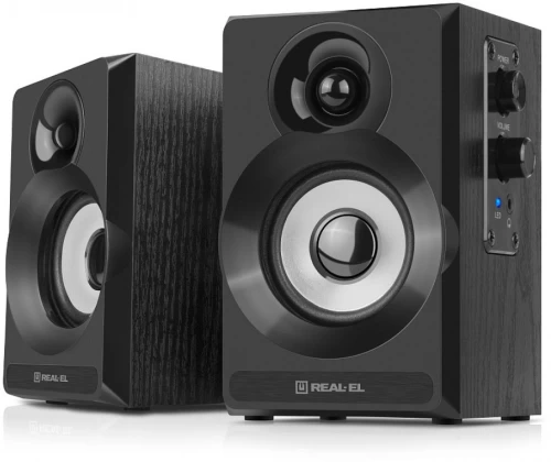 Колонки 2.0 REAL-EL S-217 Black, 2 x 6 Вт, МДФ, живлення від мережі 220V, керування спереду