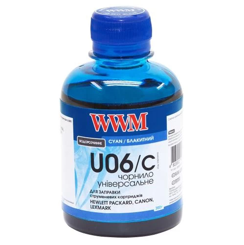 Чорнило універсальне WWM Canon / HP / Lexmark, Cyan, 200 мл, водорозчинне (U06/C)